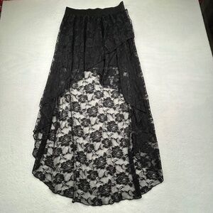 Goddess NWOT Women Black Lace Hi-Low Skirt size Large Boho Steampunk Lace Floral